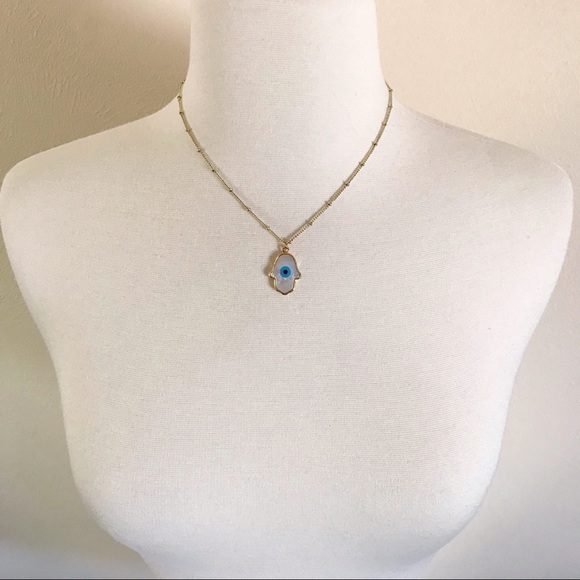 LAST ONE Hamsa Evil Eye 14K Gold Shell Necklace - Picture 7 of 7